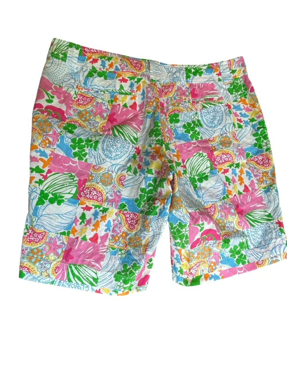Lilly Pulitzer VTG Patchwork Bermuda Shorts Sz 14 Floral Tropical Stretch Cotton